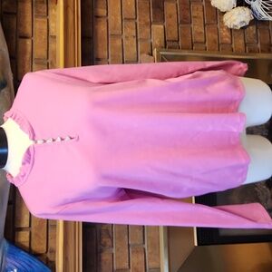 CeCe Vibrant Pink Rhinestone Button Henley Y2k Ribbed Ruffled Base Layer Shirt